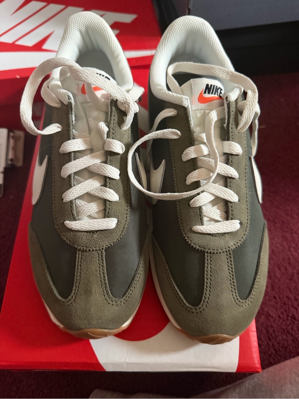 Nike Olive Green and White Women's Retro Runner Sneakers